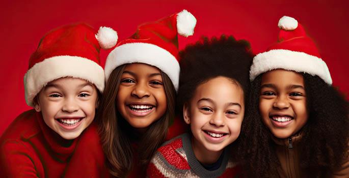 Two girls in holiday outfits